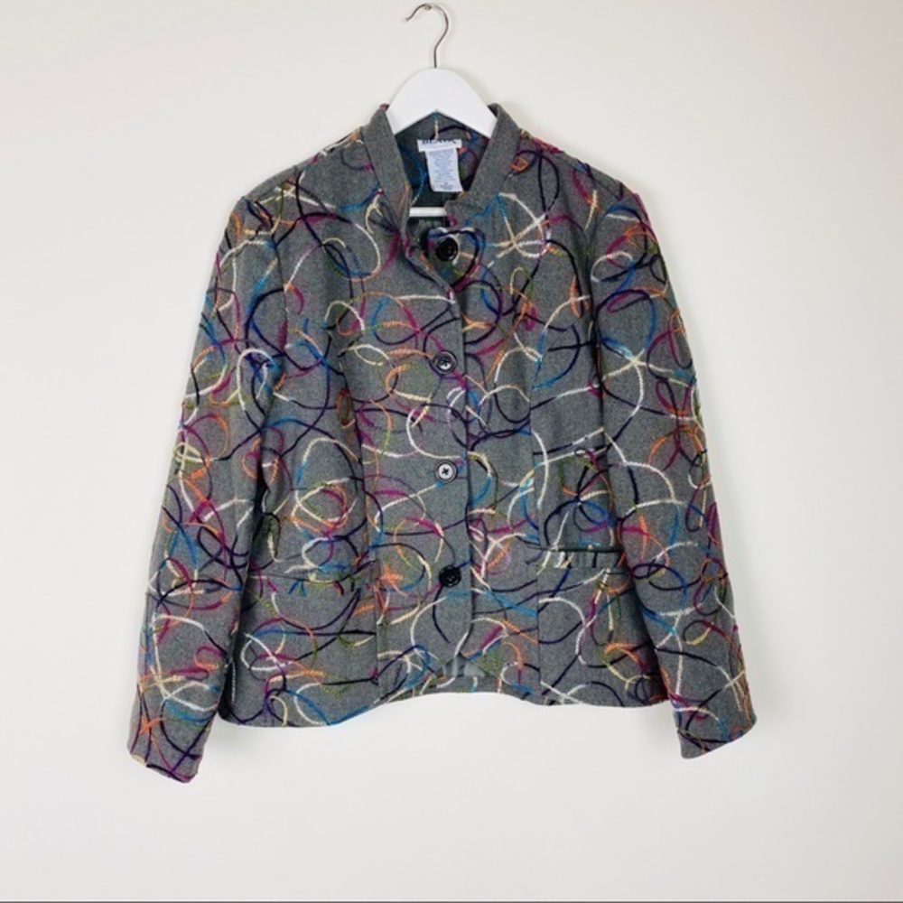 Womens Embroidered Wool Blend Blazer Jacket Size 14